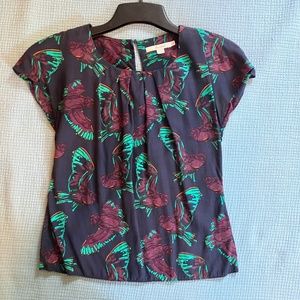Boden Ravello Owl Print silk cap sleeve top